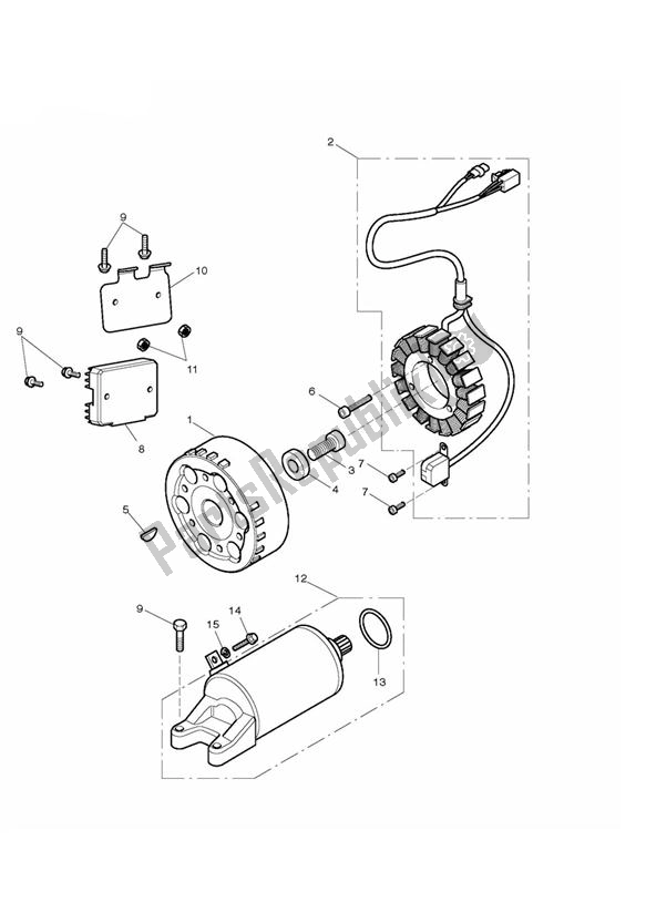 All parts for the Starter Generator of the Triumph Daytona R UP TO VIN 564947 675 2009 - 2017