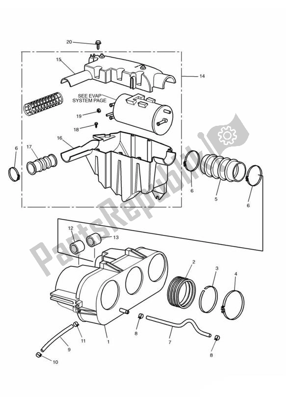 All parts for the Airbox (airfilter) of the Triumph Adventurer UP TO VIN 71698 885 1996 - 1998