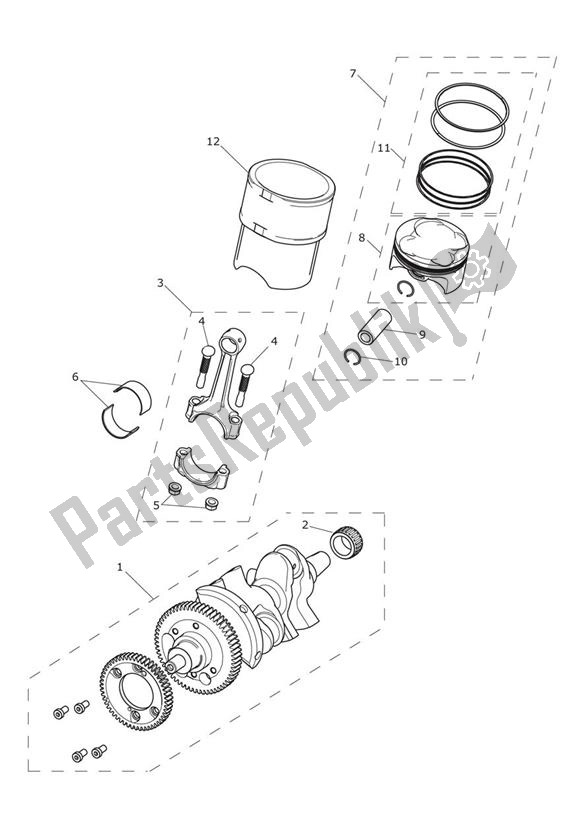 All parts for the Crank Shaft Connecting Rod Piston of the Triumph Tiger 1200 XRX 1215 2018 - 2020