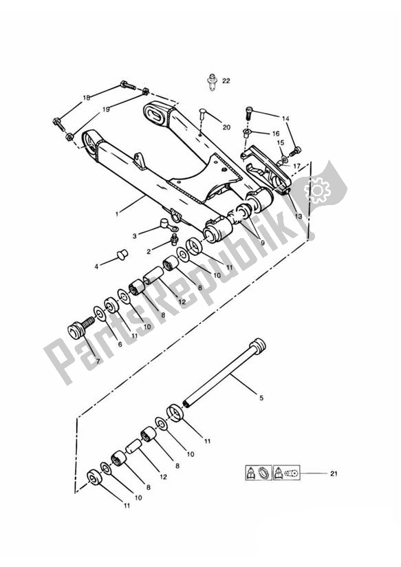 All parts for the Swingarm Up To Vin101853 of the Triumph Adventurer From VIN 71699 885 1999 - 2001