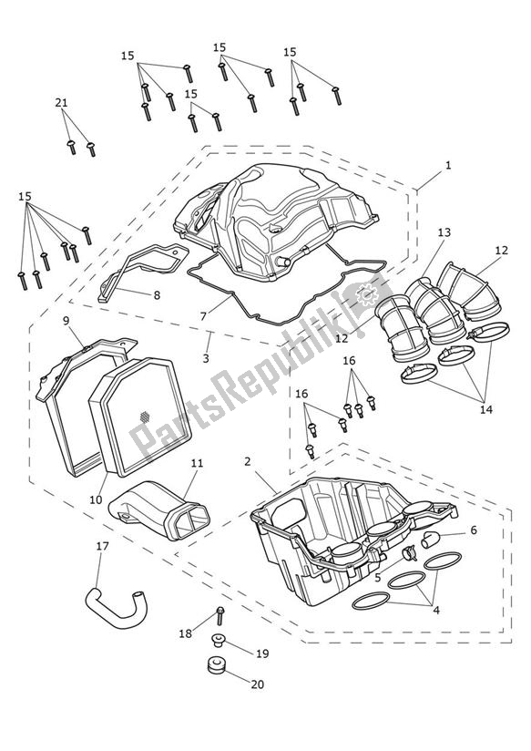 Tutte le parti per il Airbox (airfilter) del Triumph Tiger 900 Rally PRO UP TO BP 4995 888 2020 - 2021