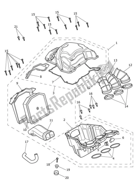 All parts for the Airbox (airfilter) of the Triumph Tiger 900 V5 888 2020 - 2024