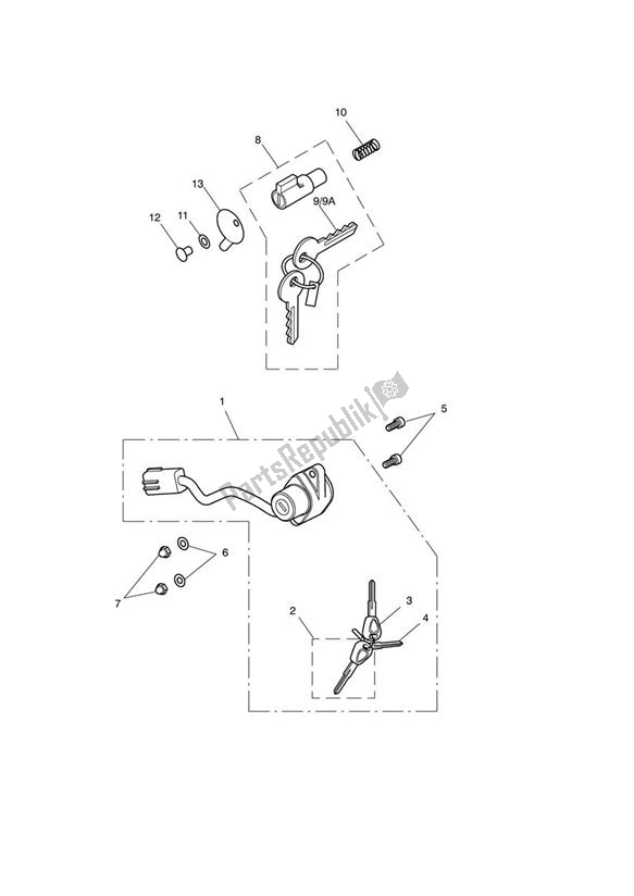 All parts for the Lock Set of the Triumph Thunderbird 1600 & 1700 1597 2009 - 2015