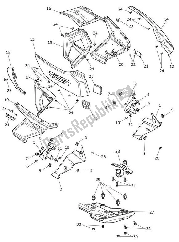 All parts for the Fairing Side of the Triumph Tiger XR From VIN 855532 1215 2018 - 2020