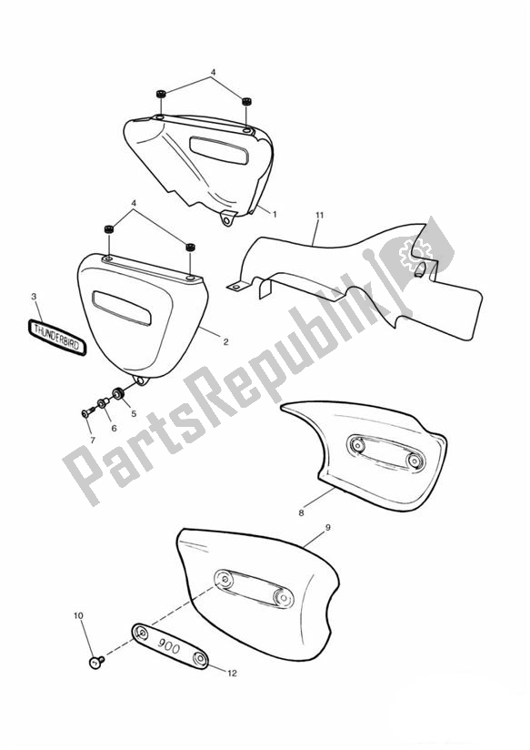 All parts for the Fairing Laterally From Vin 071699 of the Triumph Thunderbird 900 885 1995 - 2004