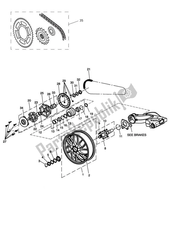 Tutte le parti per il Ruota Posteriore del Triumph Speed Triple 1050 UP TO VIN 333178 2005 - 2010