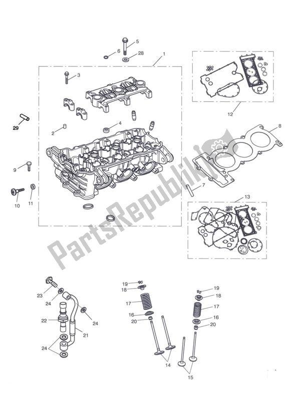 Tutte le parti per il Cylinder Head Valves del Triumph Tiger Sport UP TO VIN 750469 1050 2013 - 2021