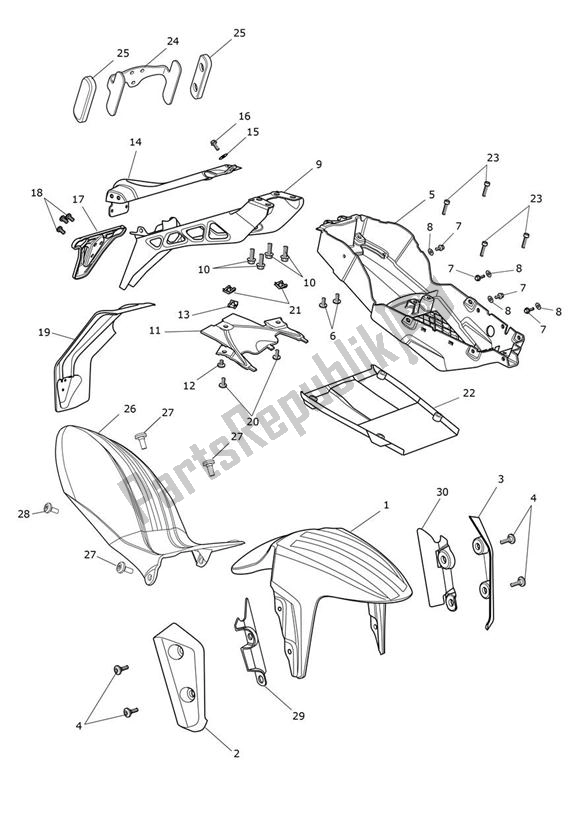 All parts for the Mudguard Se of the Triumph Speed Triple 1050 From VIN 461332 2005 - 2010