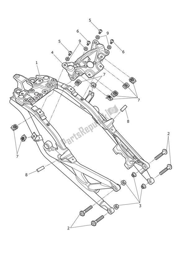 Alle onderdelen voor de Rear Frame Assembly van de Triumph Speed Triple R From VIN 735437 1050 2016 - 2018