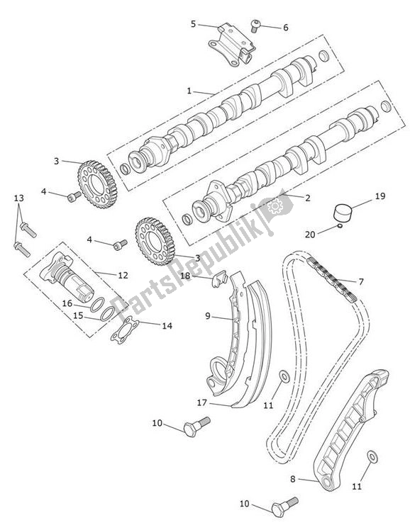 Alle onderdelen voor de Camshafts Timing Chain van de Triumph Speed Triple S From VIN 867685 1050 2018 - 2021