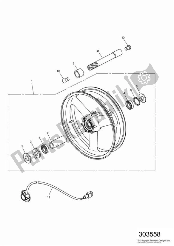 Wszystkie części do Przednie Ko? O Triumph Sprint ST 955I From VIN 139277 2002 - 2004