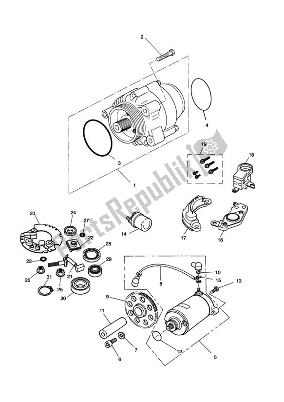All parts for the Starter Generator of the Triumph Sprint 900 Carburator 885 1991 - 1998