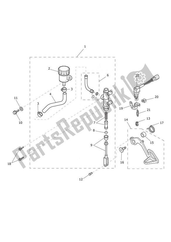 All parts for the Master Cylinder Assy Rear of the Triumph Tiger XCX UP TO VIN 855531 1215 2015 - 2017