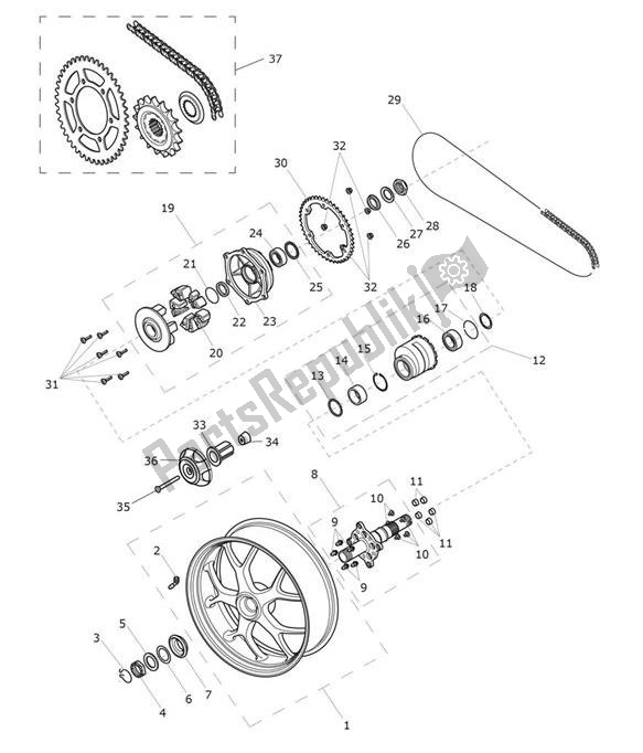 Tutte le parti per il Ruota Posteriore del Triumph Tiger Sport From VIN 750470 1050 2021 - 2024