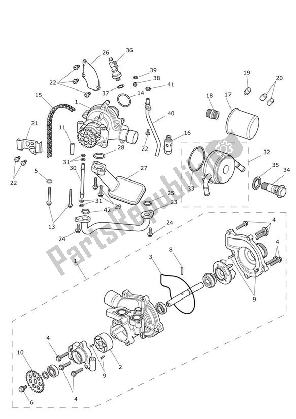 All parts for the Oilpump of the Triumph Tiger XR UP TO VIN 855531 1215 2015 - 2017