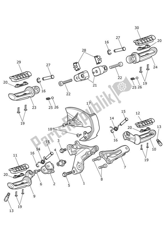 Toutes les pièces pour le Repose-pieds du Triumph Bonneville T 100 UP TO VIN AC 5926 +budekins 865 2002 - 2016