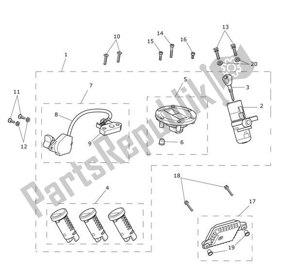 All parts for the Lockset Ignition of the Triumph Tiger XCA From VIN 855532 1215 2018 - 2021
