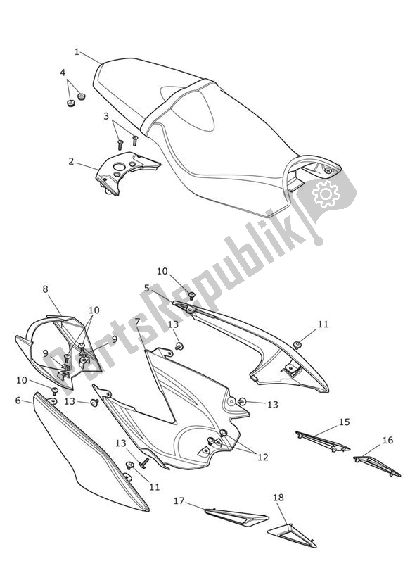All parts for the Fairing Rear Seat Standard of the Triumph Street Triple R & RX From VIN 560477 675 2012 - 2016