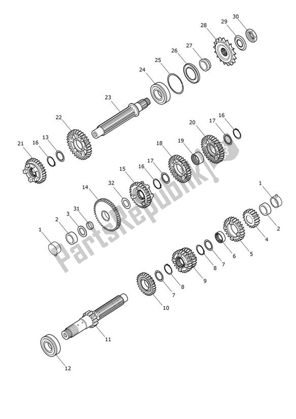 All parts for the Gears of the Triumph Speed Triple R UP TO VIN 735436 1050 2012 - 2016