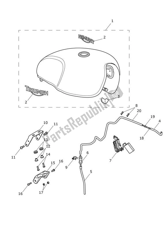 All parts for the Fueltank Jetblack, Cordovanred, Stormgrey of the Triumph Bobber From AC 1196 1200 2017 - 2021