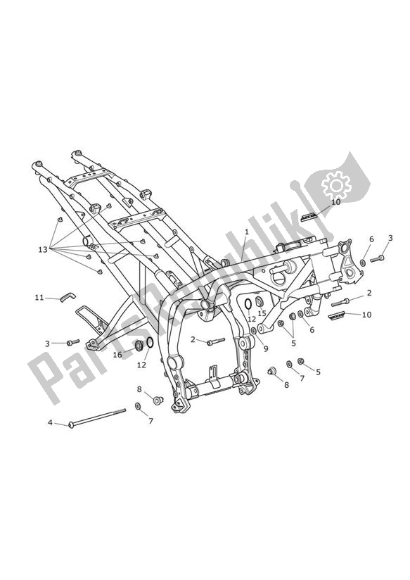 Alle onderdelen voor de Main Frame Assembly van de Triumph Tiger XR UP TO VIN 855531 1215 2015 - 2017