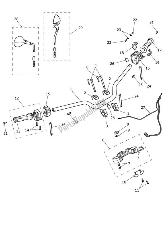 All parts for the Handlebar Switch of the Triumph Tiger 900 GT PRO UP TO BP 5372 888 2020 - 2021