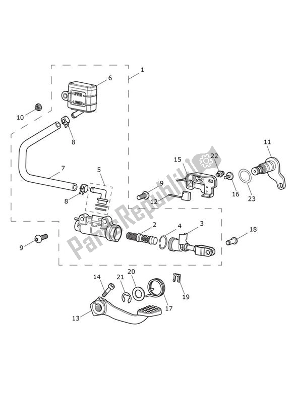 All parts for the Master Cylinder Assy Rear of the Triumph Bobber From AC 1196 1200 2017 - 2021