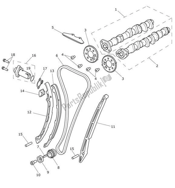 All parts for the Camshafts Timing Chain of the Triumph Tiger 1200 XR 1215 2018 - 2020