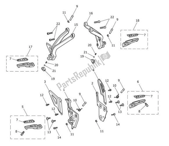 Alle onderdelen voor de Voetsteunen van de Triumph Tiger Sport From VIN 750470 1050 2021 - 2024