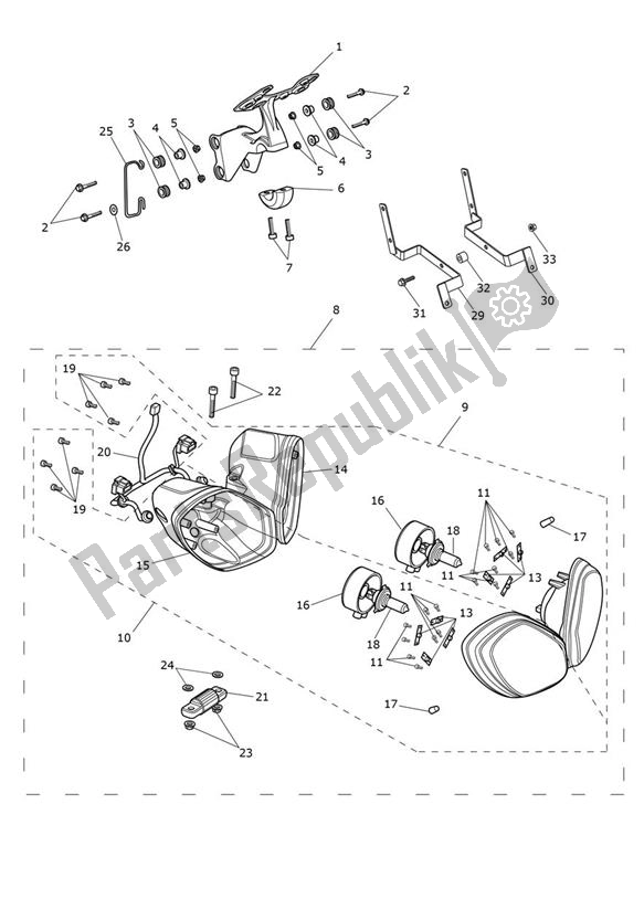 Alle onderdelen voor de Koplamp van de Triumph Speed Triple 1050 From VIN 461332 2005 - 2010