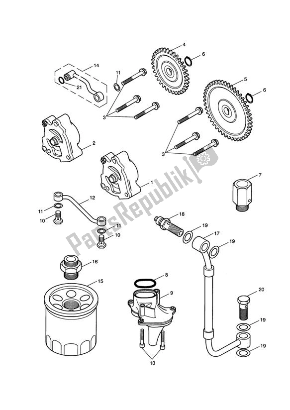Alle onderdelen voor de Oilpump Lubrication van de Triumph Thruxton Carburator 865 2004 - 2007