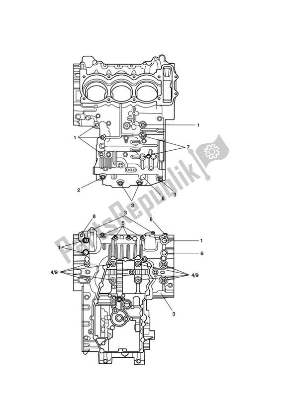 All parts for the Crankcase Screws of the Triumph Speed Triple 1050 From VIN 461332 2005 - 2010