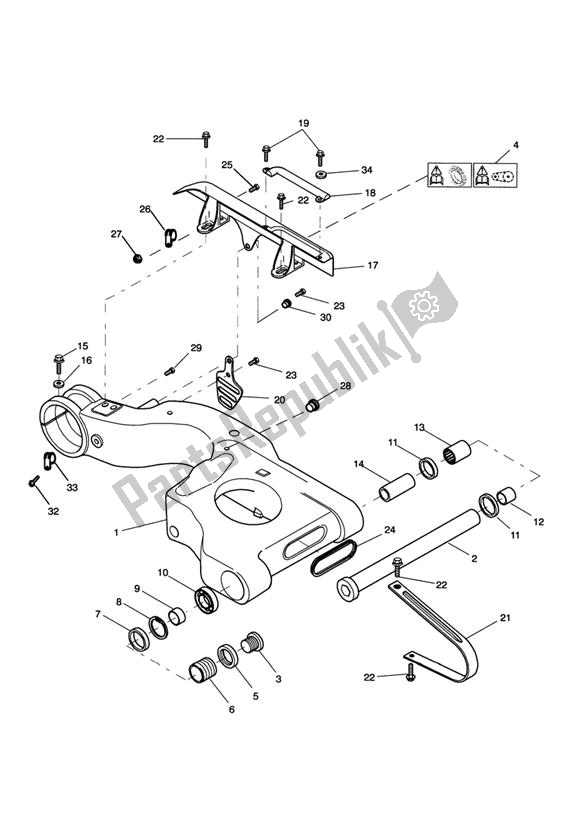 Alle onderdelen voor de Achterbrug van de Triumph Speed Triple 955I From VIN 141872 2002 - 2004