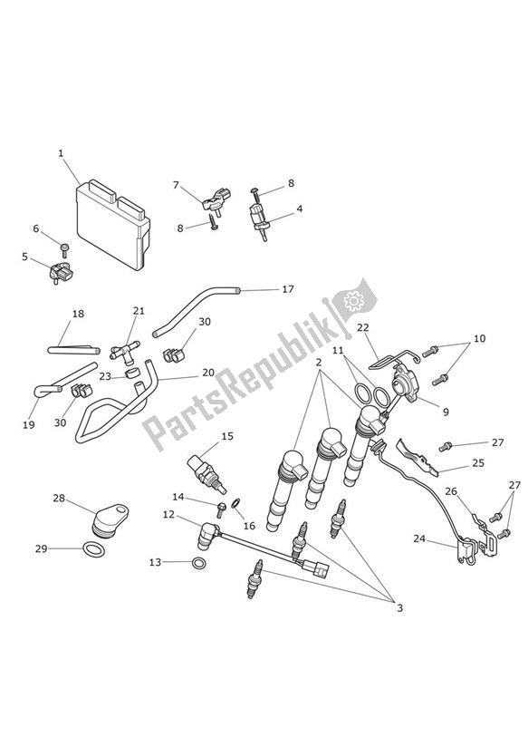 All parts for the Engine Management of the Triumph Tiger XCA UP TO VIN 855531 1215 2015 - 2017