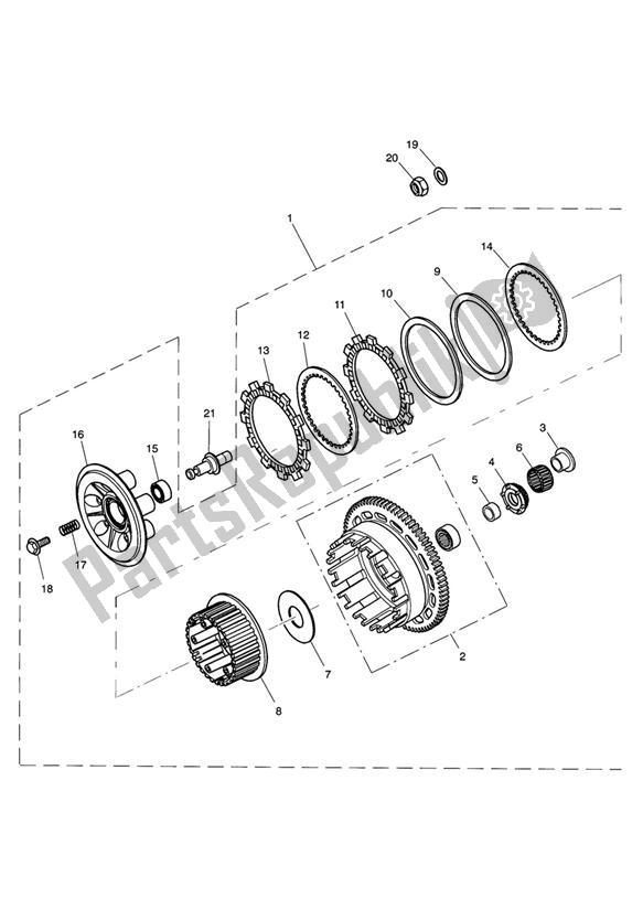 All parts for the Clutch of the Triumph Speed Triple 1050 From VIN 461332 2005 - 2010