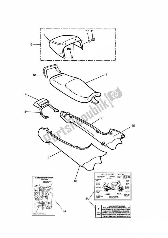 Tutte le parti per il Fairing Rear del Triumph Daytona 900 & 1200 885 1992 - 1997