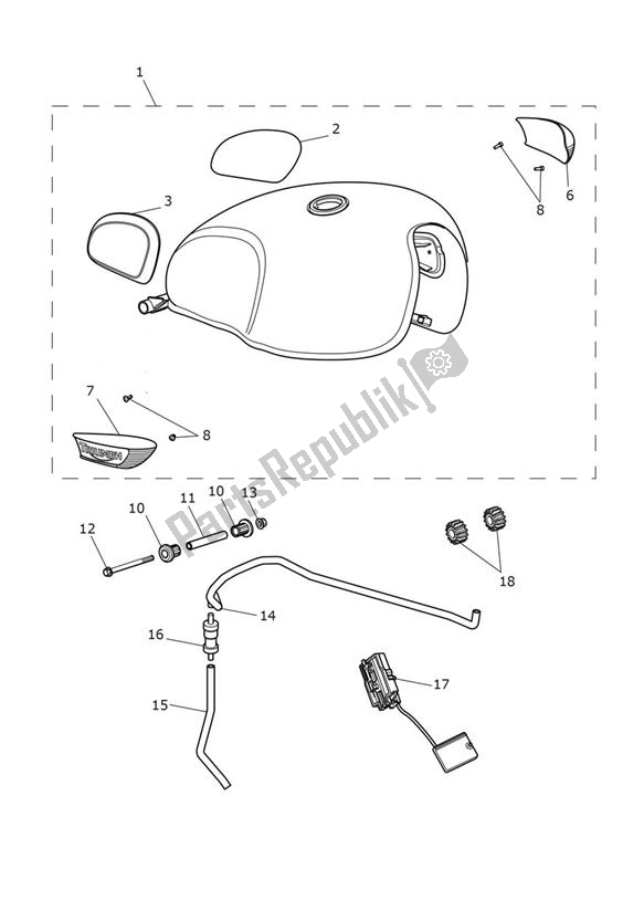 Todas as partes de Tanque De Combustível do Triumph Bonneville T 100 UP TO VIN AC 5926 +budekins 865 2002 - 2016