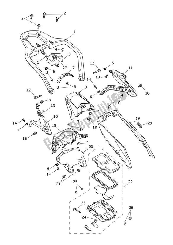 All parts for the Heckverkleiung of the Triumph Tiger 1200 GT PRO 1215 2022 - 2024