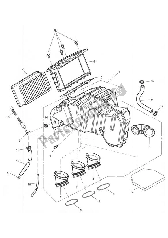 All parts for the Airbox (airfilter) of the Triumph Tiger 955I Spoked 2001 - 2006