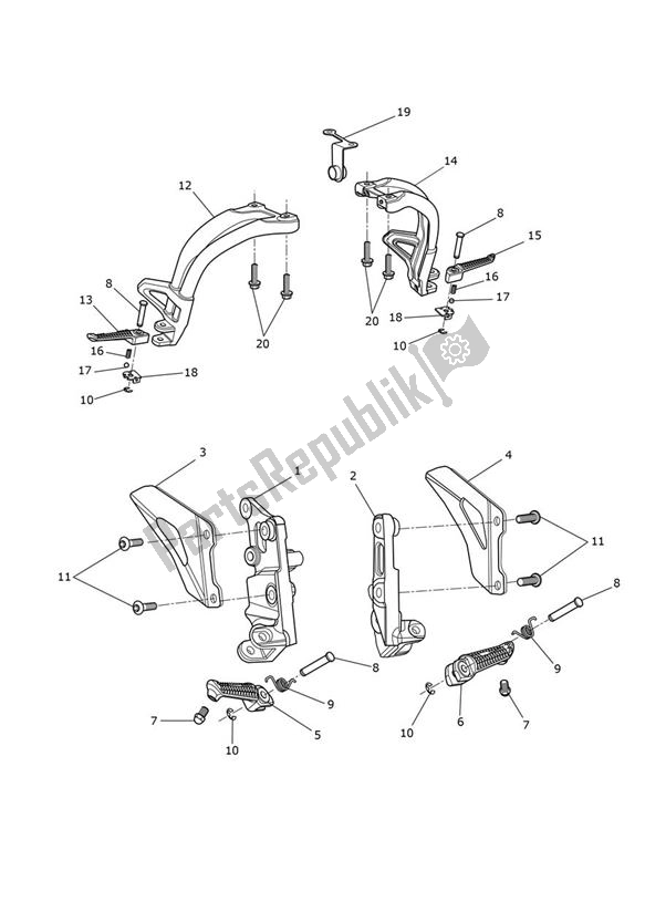 All parts for the Footrests of the Triumph Speed Triple S From VIN 735438 1050 2016 - 2018