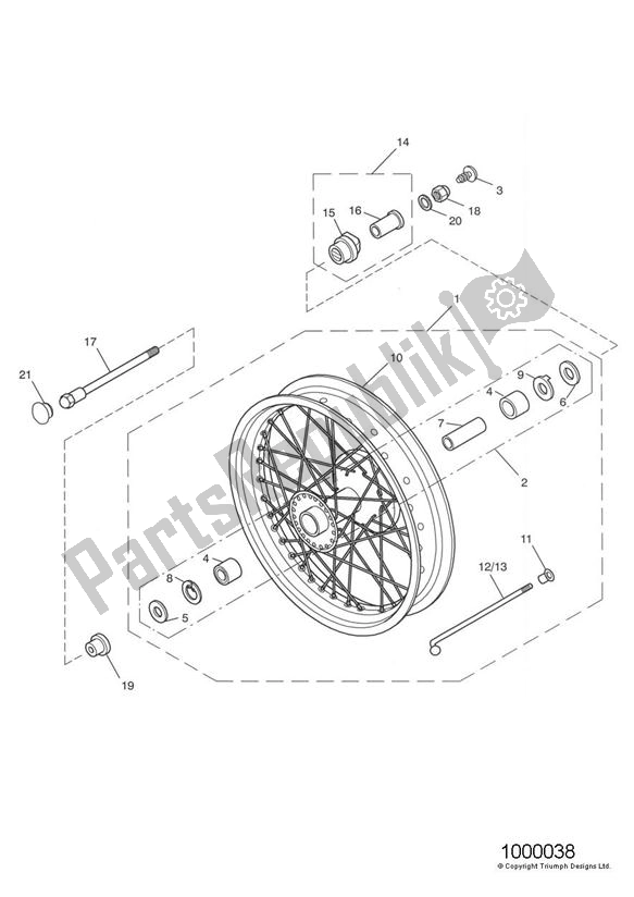All parts for the Front Wheel of the Triumph Thruxton Carburator 865 2004 - 2007