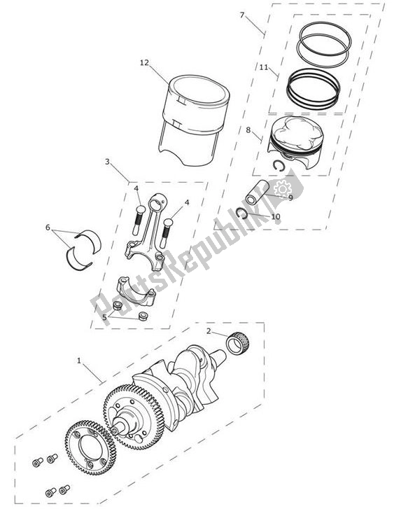 Alle onderdelen voor de Crank Shaft Connecting Rod Piston van de Triumph Tiger 1200 XR 1215 2018 - 2020