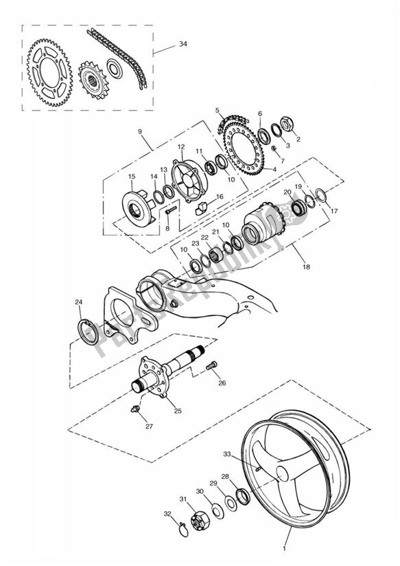 Todas las partes para Rear Wheel Single Sided Swingarm de Triumph Daytona 955I From VIN 132513 1997 - 2006