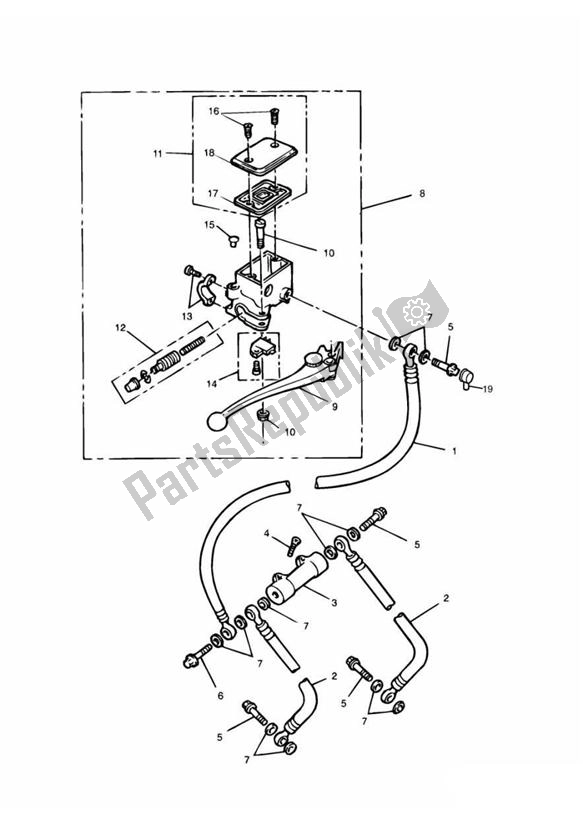 All parts for the Master Cylinder Assy Front of the Triumph Trophy UP TO VIN 29155 1215 2012 - 2017