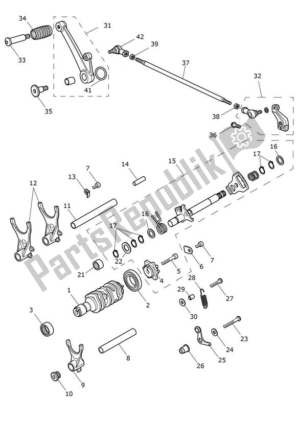 Toutes les pièces pour le Gear Selector Drum Gear Selection Shaft du Triumph Speedmaster 1200 UP TO VIN AC 2018 - 2021