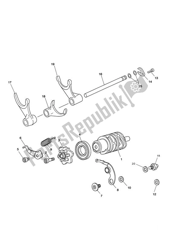 Toutes les pièces pour le Gear Selector Drum Up To Engine 563846 du Triumph Sprint GT 1050 2011 - 2016