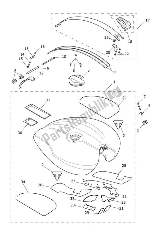 Wszystkie części do Fueltank 221 Red Hopper Triumph Rocket 3 GT 2458 2020 - 2024