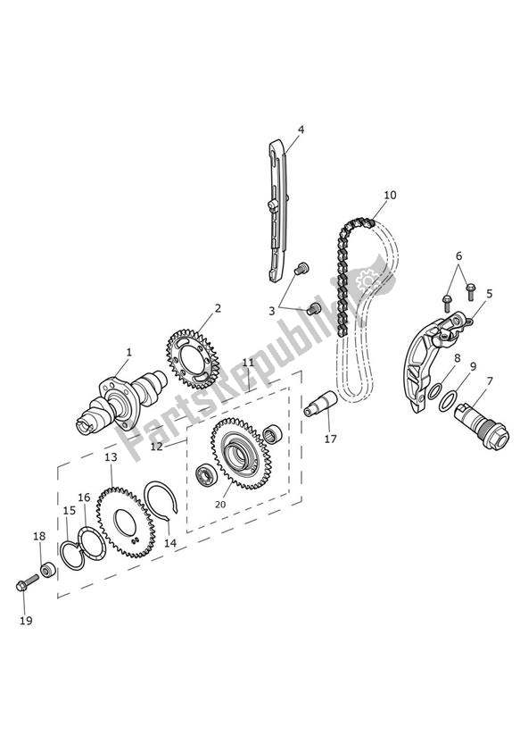 Tutte le parti per il Camshaft Timing Chain del Triumph Bonneville T 100 UP TO VIN AC 5926 +budekins 865 2002 - 2016