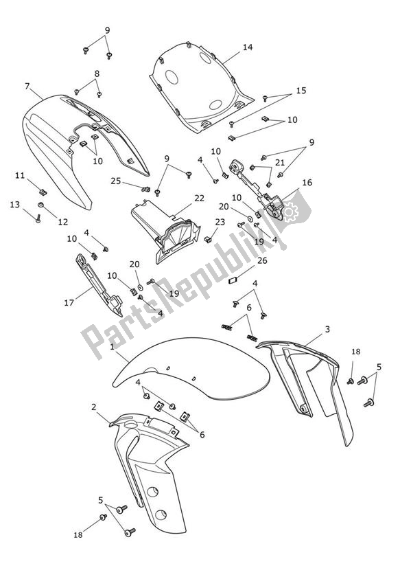 All parts for the Mudguard of the Triumph Rocket 3 GT Black 2458 2021