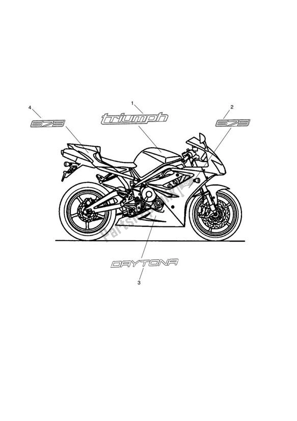 Toutes les pièces pour le Decal From 498021 Up To 540562 (+540615 &540525) du Triumph Daytona 675 UP TO VIN 564947 2006 - 2017